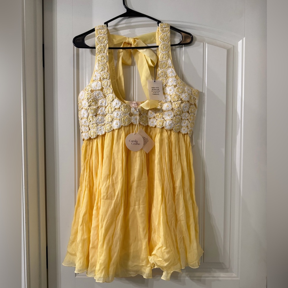 Camila Coelho Pale Yellow Crochet Dress